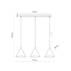 Hängelampe 3-flammig Schwarz L: 75 cm E27 Retro Metall