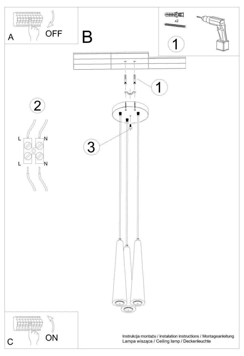 Hängelampe 3-flammig Skandinavisch Holz Schirm GU10
