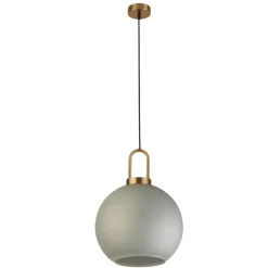 Hängelampe Glas Ø 30 cm E27 in Messing Weiß geätzt rund