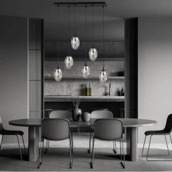 Hängelampe Glas 6-flammig E14 verstellbar Schwarz Grau