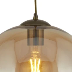 Hängelampe Glas in Bernstein Messing Antik E27 Ø 25 cm