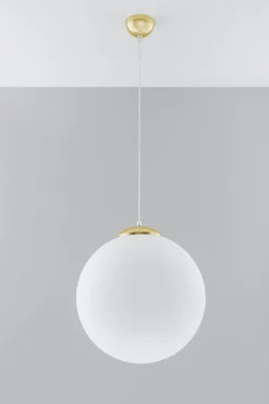 Hängelampe Glas Kugelschirm Ø 40 cm Weiß Gold E27