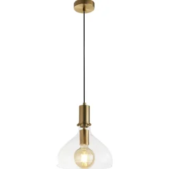 Hängelampe Glas Metall Ø 25 cm in Messing Klar E27 Vintage