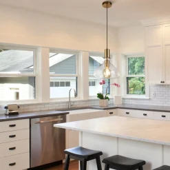 Hängelampe Glas Metall Ø 25 cm in Messing Klar E27 Vintage