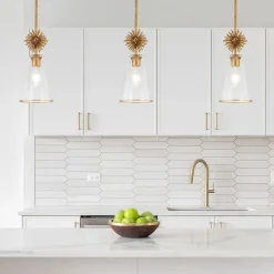 Hängelampe Glas Metall B: 18,4 cm E14 verstellbar Gold Antik