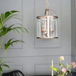 Hängelampe Glas Metall in Bronze B:31 cm E14 stilvoll