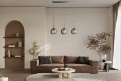 Hängelampe Grau Chrom B: 81 cm Glas Kugel Schirm 3x E27