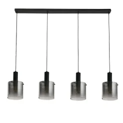 Hängelampe Grau Schwarz B: 142 cm 4-flammig E27 Glas Metall