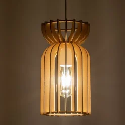 Hängelampe Holz Schirm E27 Ø 16 cm Weiß Natur LOZORNO