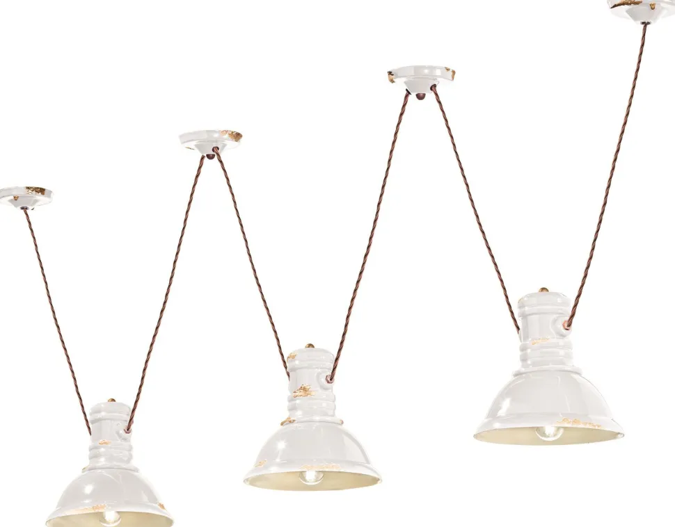 Hängelampe Keramik E27 Weiß Shabby Antik 3-flammig