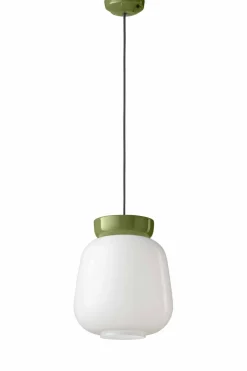 Hängelampe Keramik Glas rund D: 29 cm Weiß Grün