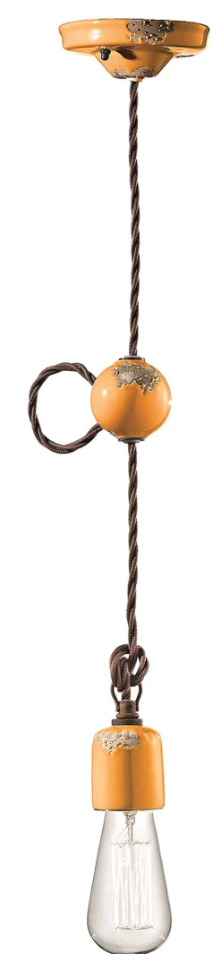 Hängelampe Keramik H: max. 120 cm Gelb Shabby Antik E27