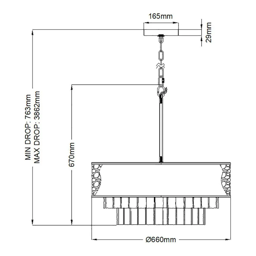 Hängelampe Kristall Edelstahl Ø 66 cm H: max. 386,2 cm rund