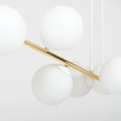 Hängelampe Metall Glas in Weiß Gold 110 cm lang