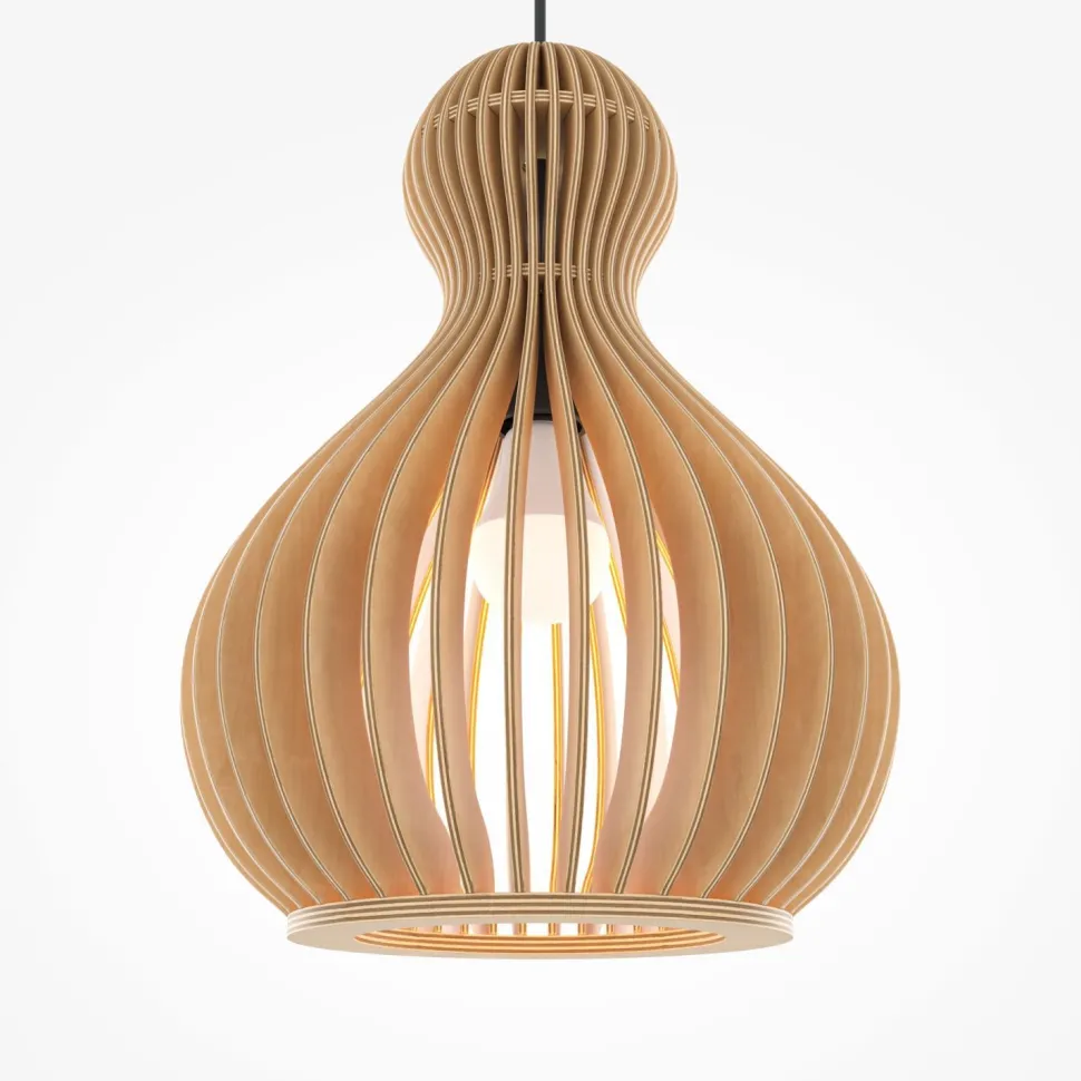 Hängelampe Metall Holz Ø 30 cm rund H: max. 342,5 cm