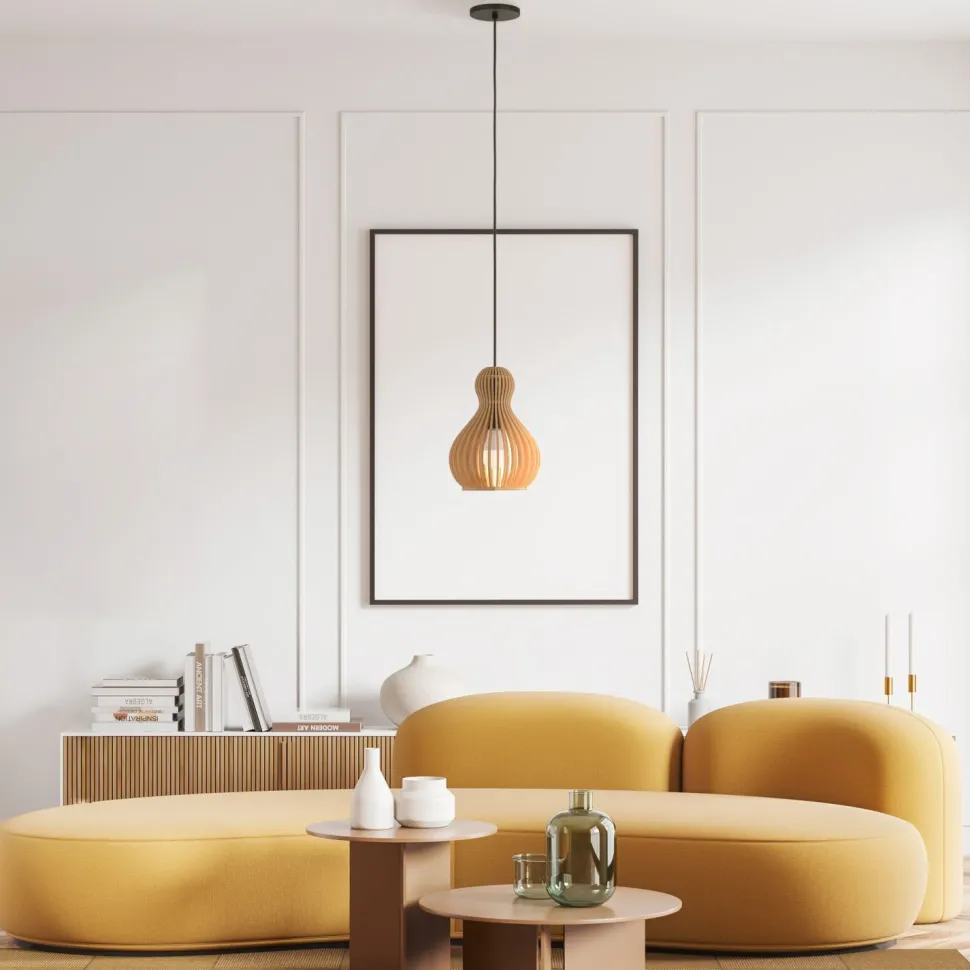 Hängelampe Metall Holz Ø 30 cm rund H: max. 342,5 cm