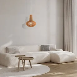 Hängelampe Metall Holz D: 35 cm rund H: max. 340,5 cm