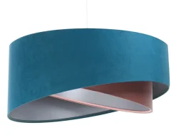 Hängelampe rund Ø 50 cm E27 Türkis Rosa Silber Stoffschirm