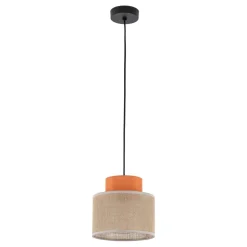 Hängelampe rund Ø 20 cm H: max. 160 cm Retro Jute Stoff E27