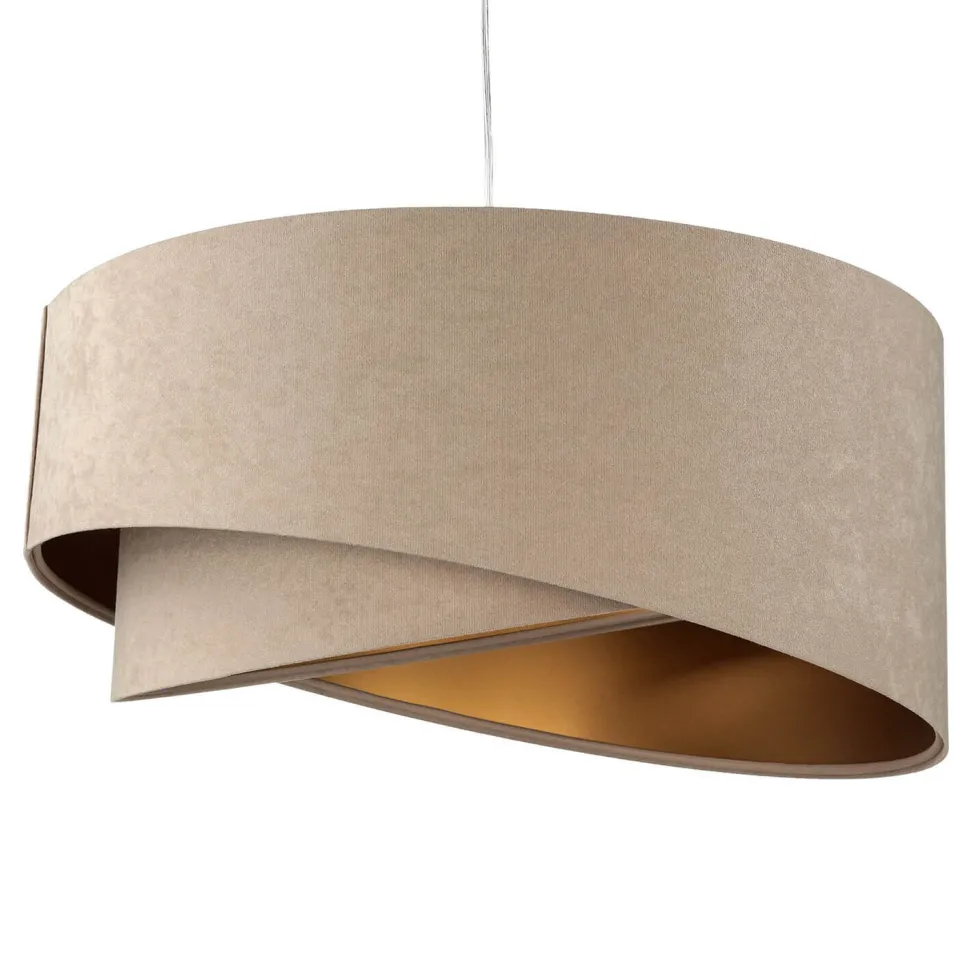 Hängelampe rund Beige Gold Ø50cm Esstisch Stoff