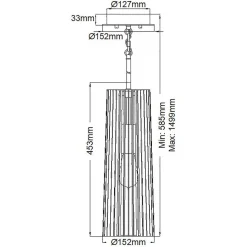Hängelampe schmal Ø 15,2 cm H: max. 149,9 cm Metall