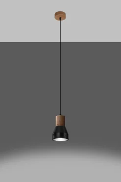 Hängelampe Schwarz Beton Holz Skandinavisch Ø 12 cm