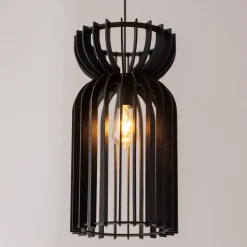 Hängelampe Schwarz E27 Holz höhenverstellbar wohnlich