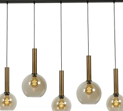 Hängelampe Schwarz Messing 5-flammig Rauchglas Metall