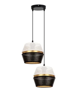 Hängelampe Schwarz Weiß Gold Metall 2-flmg B:40 cm E27