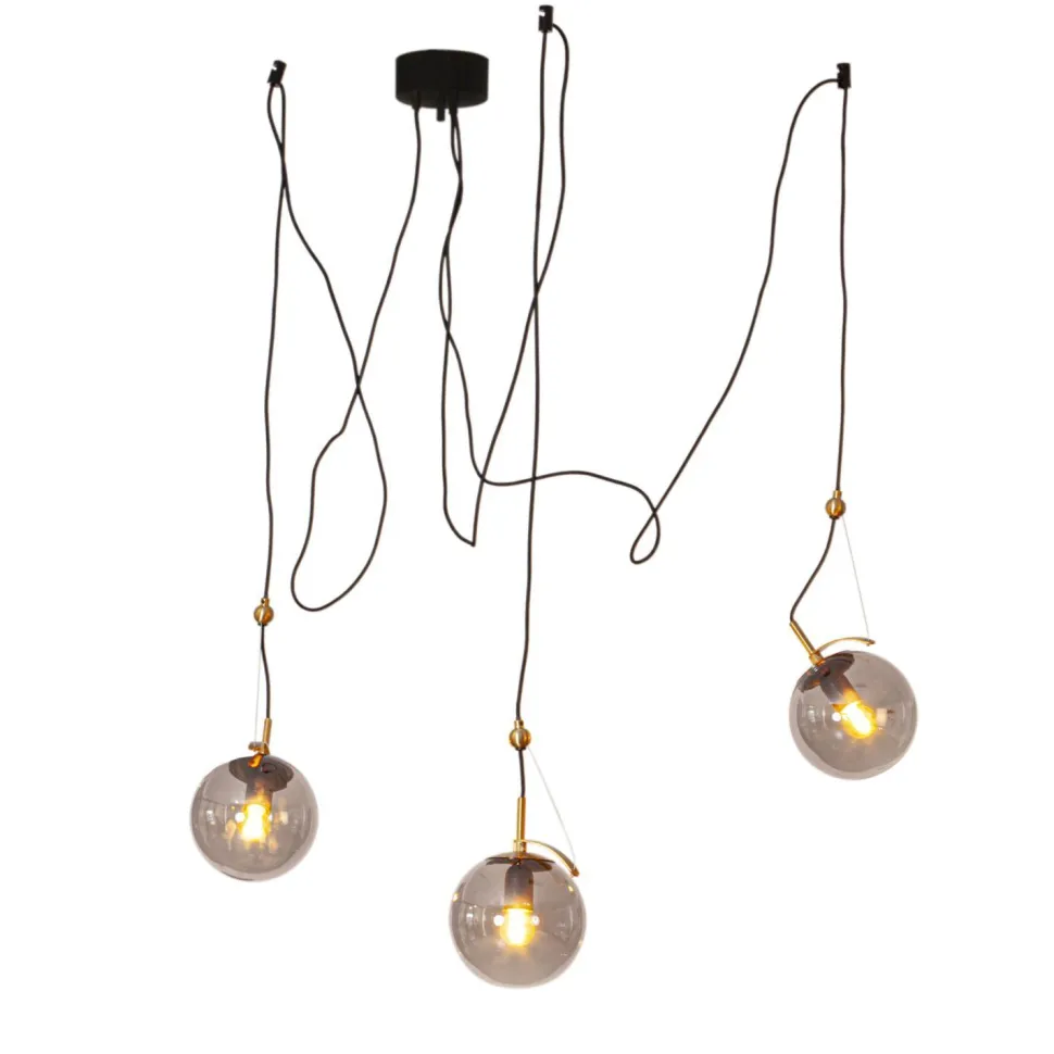 Hängelampe Spider H: max. 200 cm E27 Retro Metall Rauchglas