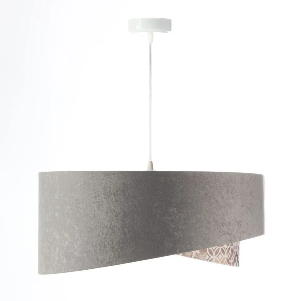 Hängelampe Stoff Ø 50 cm Velours Optik Grau Beige Gold E27