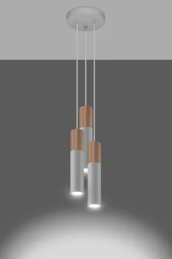 Hängelampe Weiß Natur 3-flammig GU10 Ø 20 cm Metall Holz