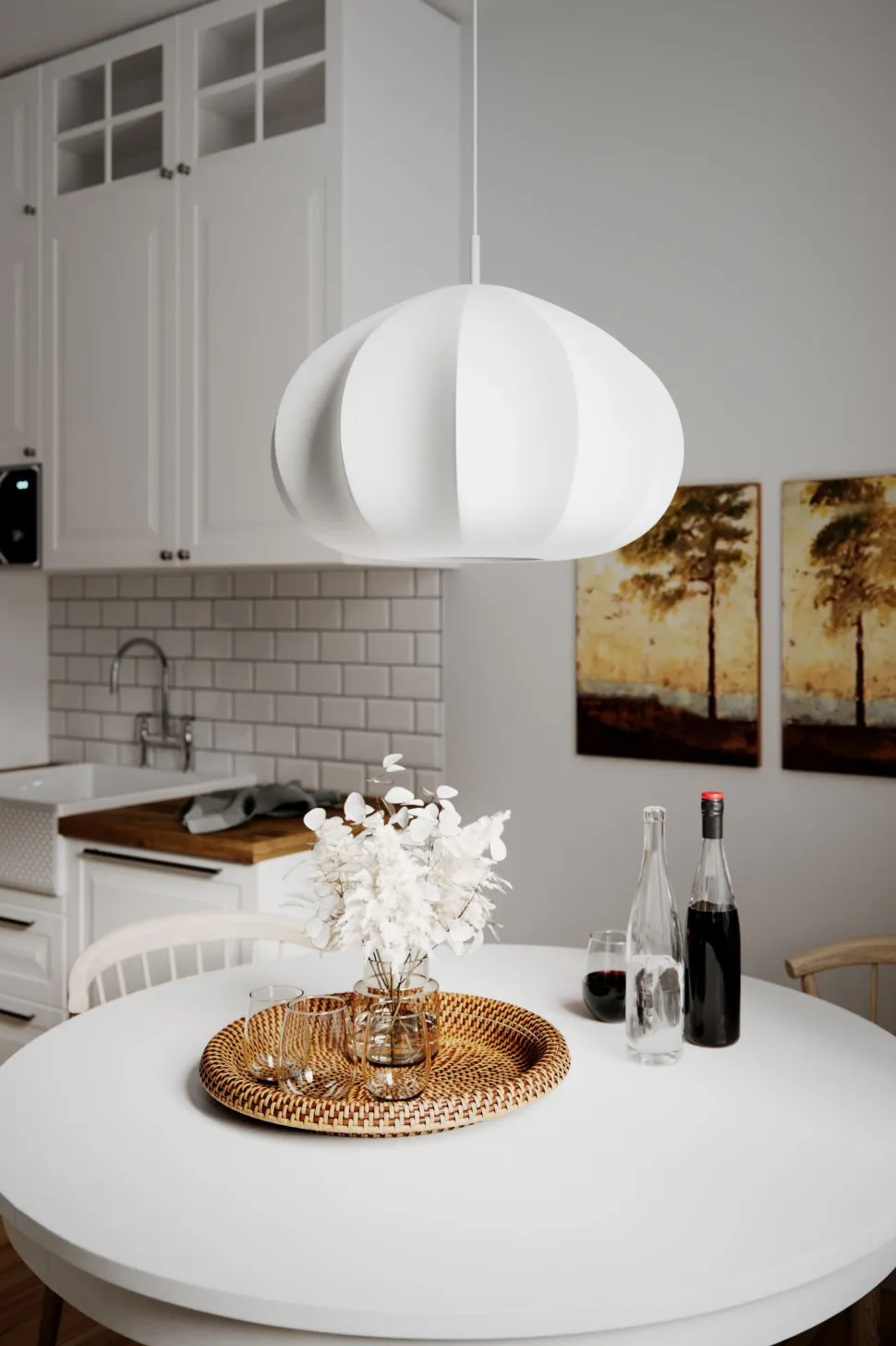 Hängelampe Weiß Stoffschirm 50 cm breit H: max. 120 cm E27