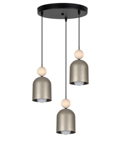 Hängeleuchte Champagner Metall Holz 3-flmg E27 Ø36 cm