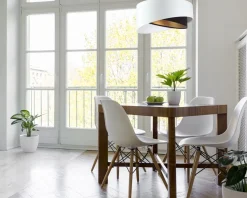 Hängeleuchte E27 rund Ø 50 cm Stoff Weiß Schwarz Gold