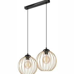 Hängeleuchte 2-flammig E27 in Schwarz Gold Metall Draht