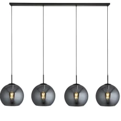 Hängeleuchte 4-flammig Schwarz Rauchgrau E27 Glas Retro