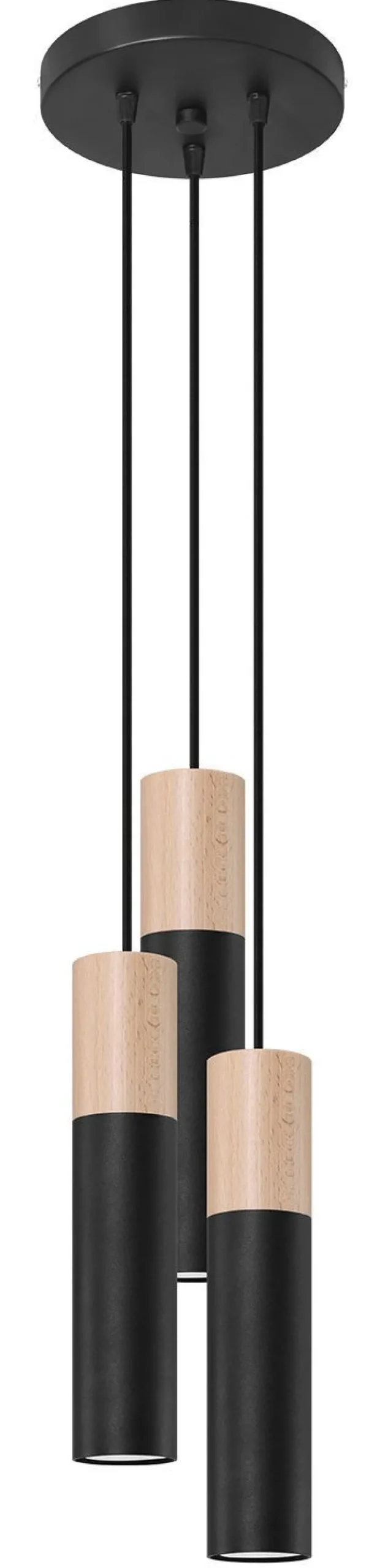 Hängeleuchte 3-flammig Schwarz Natur verstellbar