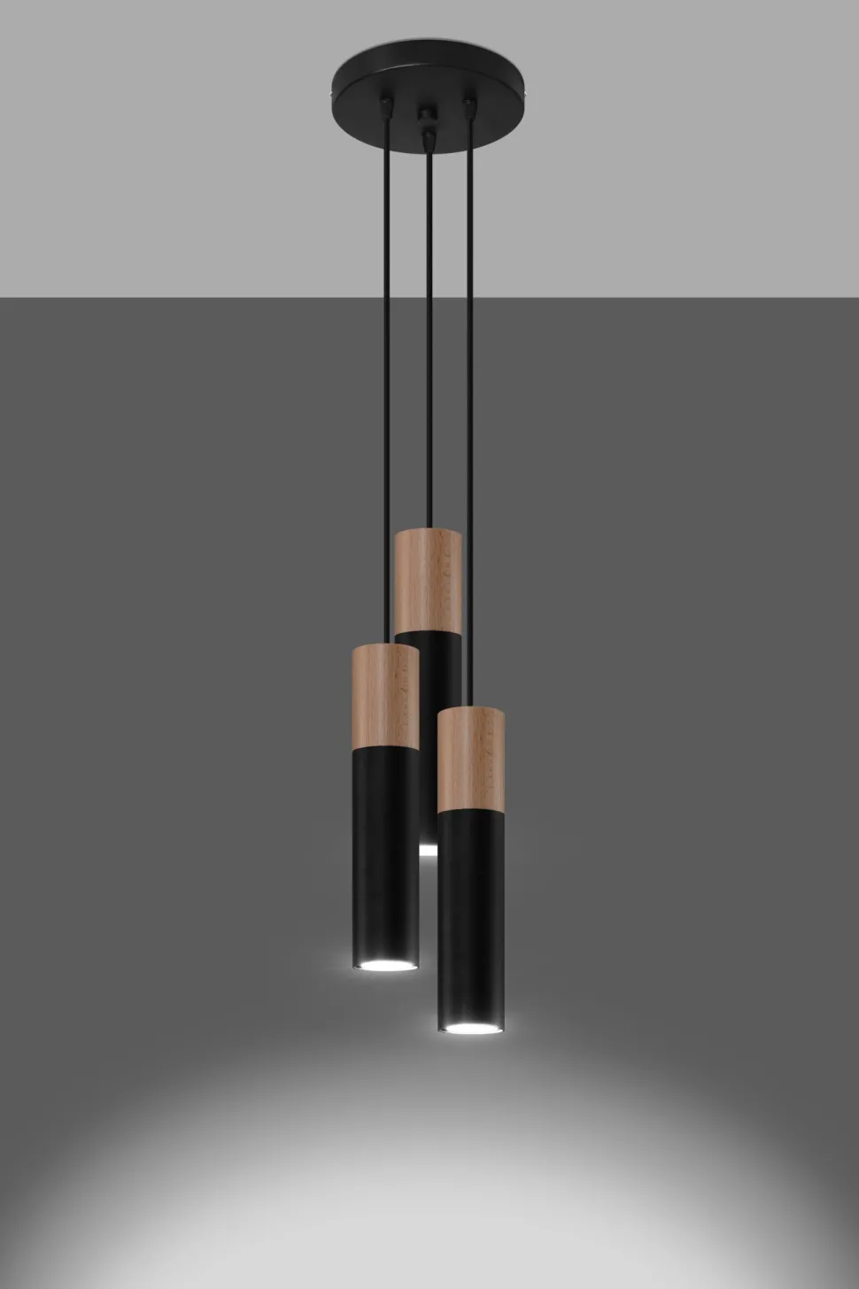 Hängeleuchte 3-flammig Schwarz Natur verstellbar