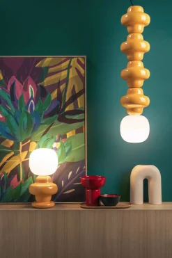 Hängeleuchte Keramik Glas Gelb Weiß E14 Retro Design