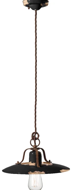 Hängeleuchte Keramik Metall E27 rund D: 30 cm Vintage