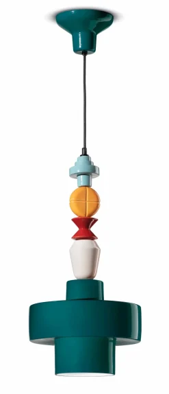 Hängeleuchte Keramik Petrol Bunt E27 Retro SILVIA