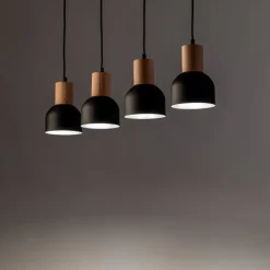 Hängeleuchte Metall Holz E27 Schwarz Holz 4-flammig