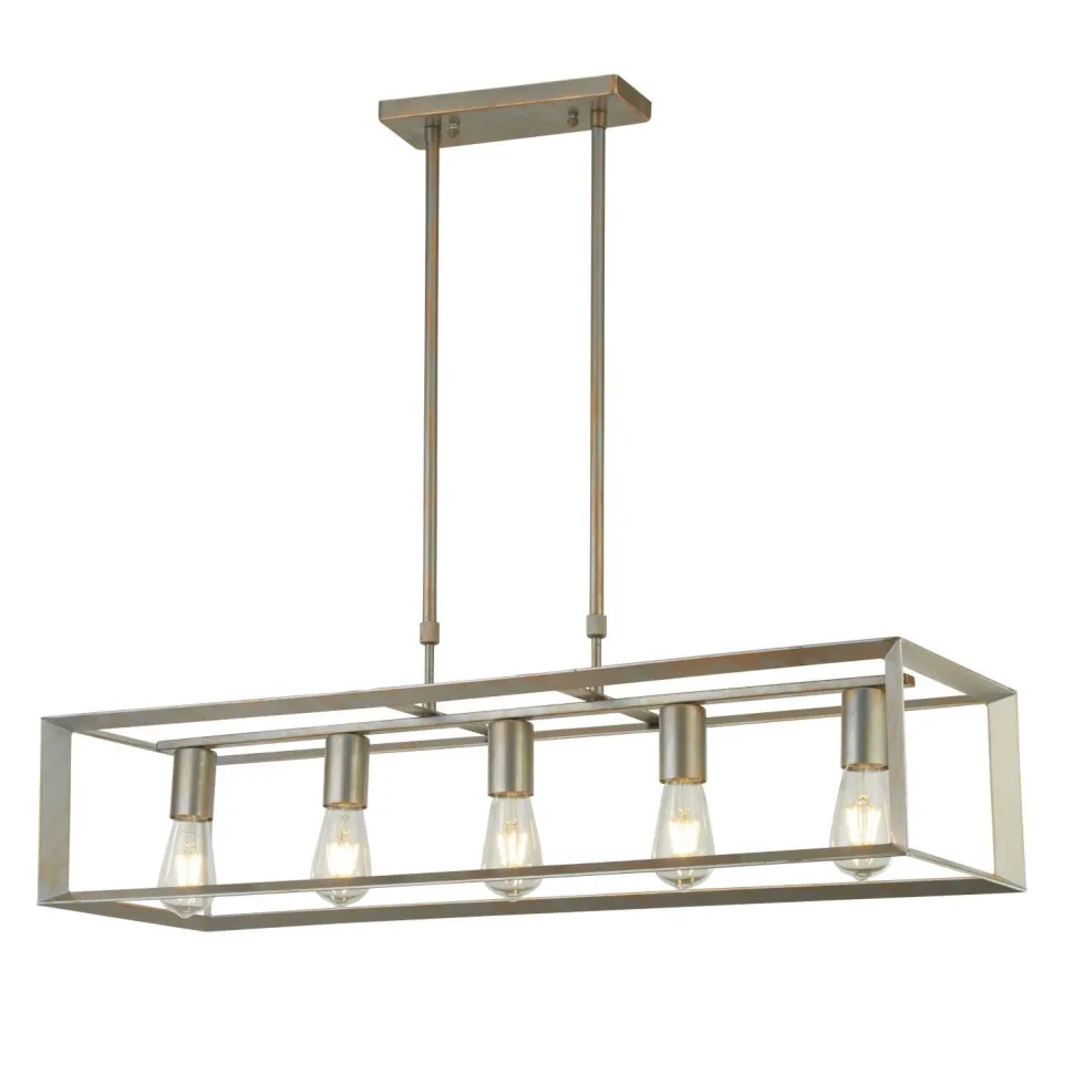 Hängeleuchte Metall länglich B: 90 cm in Silber-Gold E27