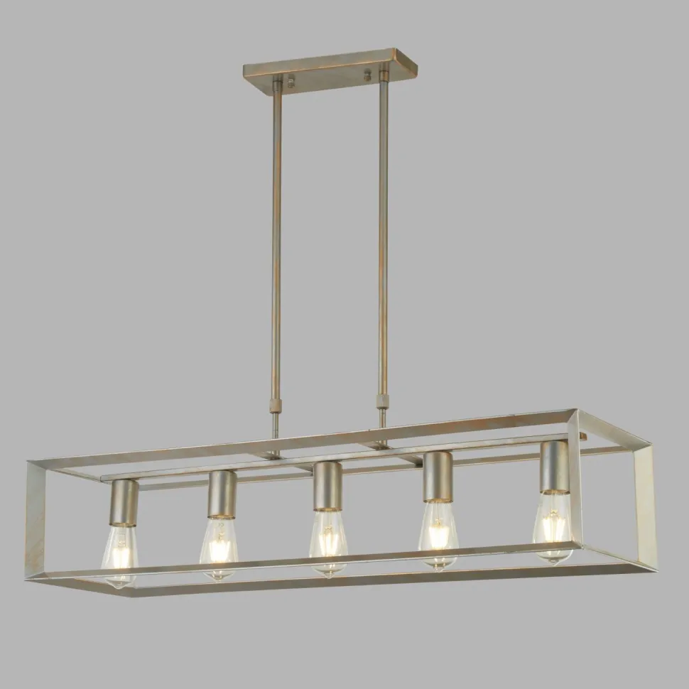 Hängeleuchte Metall länglich B: 90 cm in Silber-Gold E27