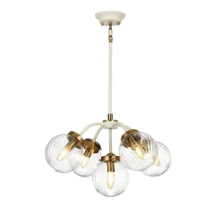 Hängeleuchte mit Schirm Creme Messing Metall Glas