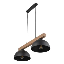 Hängeleuchte Schwarz Metall Holz länglich E27 Esszimmer