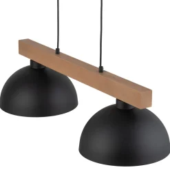 Hängeleuchte Schwarz Metall Holz länglich E27 Esszimmer