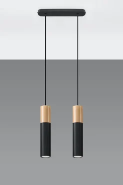 Hängeleuchte Schwarz Metall Holz Skandinavisch 2-flmg