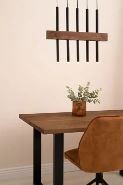 Holz Pendelleuchte Schwarz Metall wohnlich G9 Zylinder